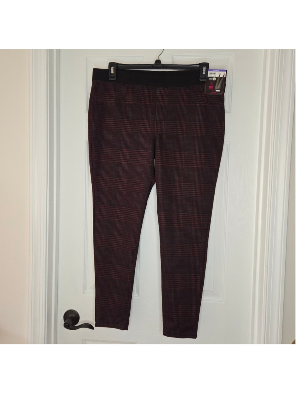 No Boundaries Plaid Jeggings Leggings Burgundy Black Mid Rise Pull On Sz XXL NWT